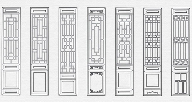 城区常用中式仿古花窗图案隔断设计图